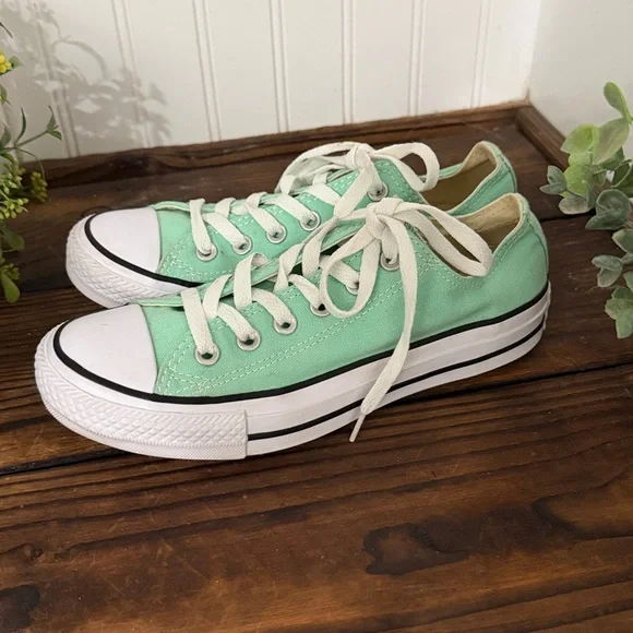 Mint Green Converse All Star Chuck Taylor Low Canvas Sneakers - Picture 3 of 8